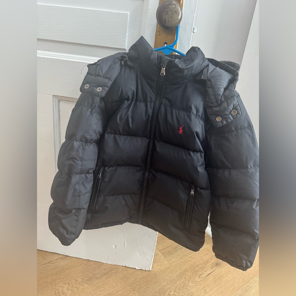 Polo Ralph Lauren Boys Size 6 Black Down Puffer Jacket Hooded Pony Logo‎ Coat